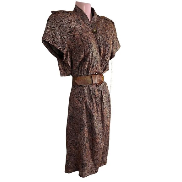 Vintage Expo Wrap Dress Womens Size 10 Brown Starfish Print Belted Rayon USA - Picture 2 of 8